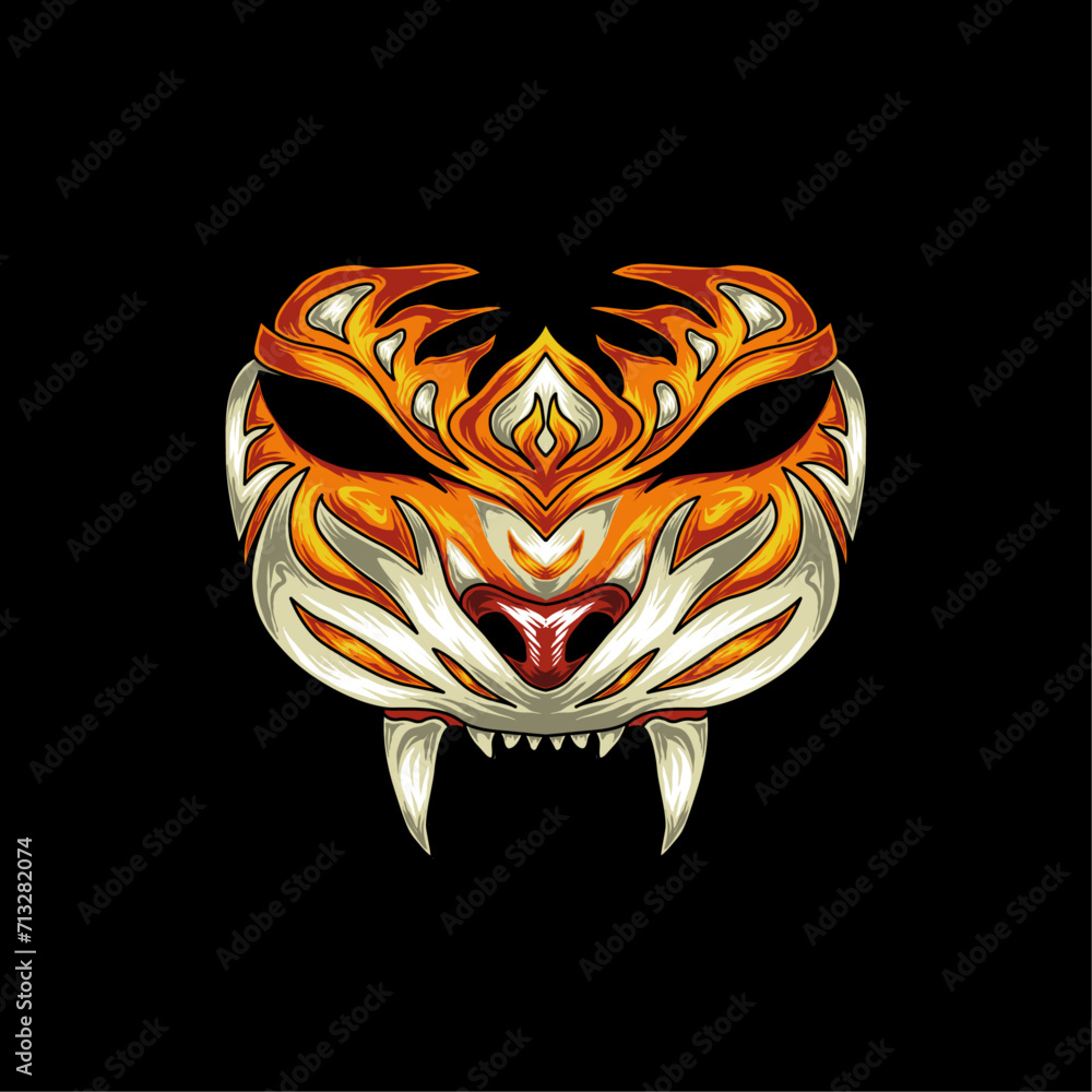 Angry tiger head silhouette artwork 