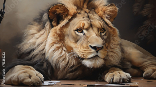 Realistic Charm of a Cute Black and White Lion AI Generative