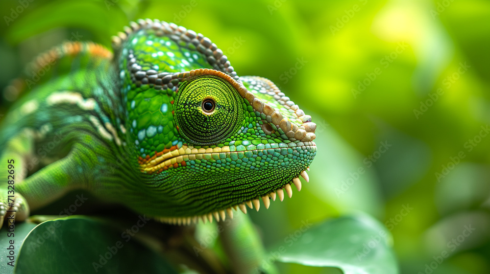 Green colored chameleon close up. AI Generative Green colored chameleon close up. AI Generative