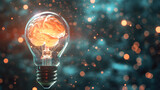 Business idea development, concept with light bulb and brain