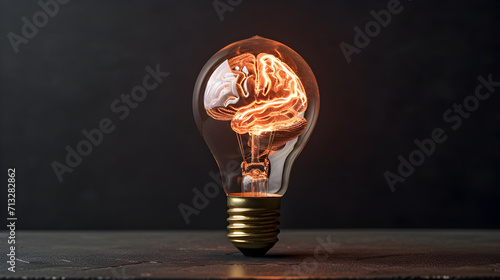 Light bulb light brain as an idea for the human mind on a dark background