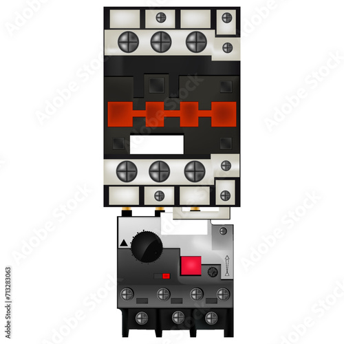 reversing magnetic contactor isolated on white background with thermal relay 