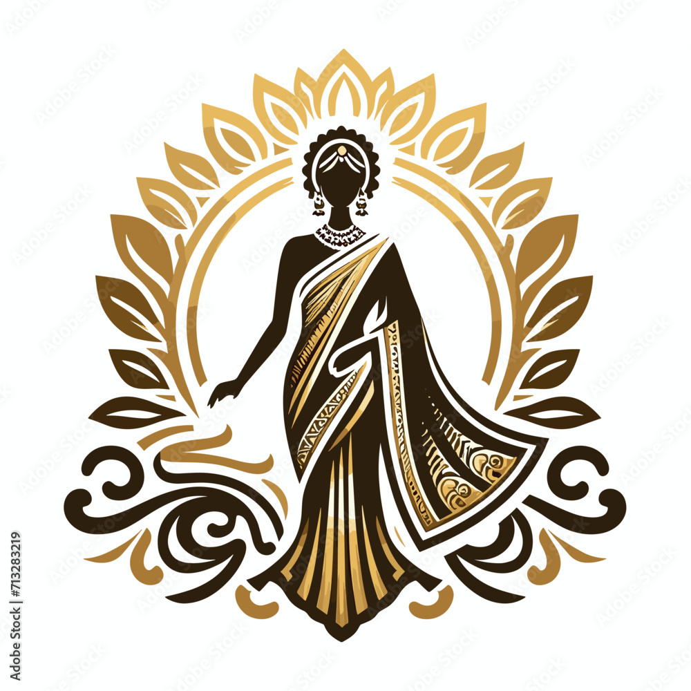 Vector saree with women's figure clothing logo design, Generative Ai