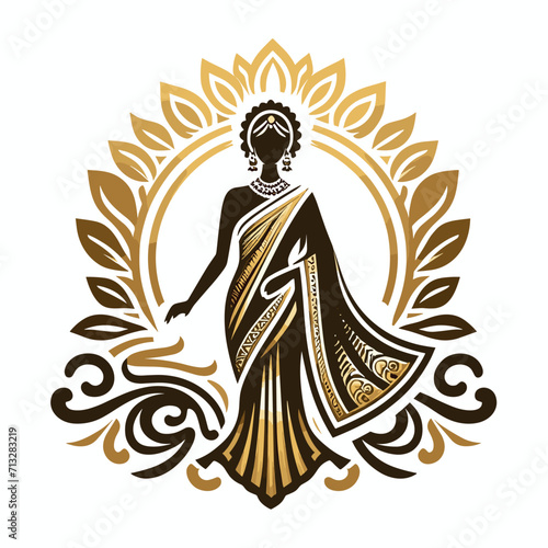 Vector saree with women's figure clothing logo design, Generative Ai © Graphic EngineerBD