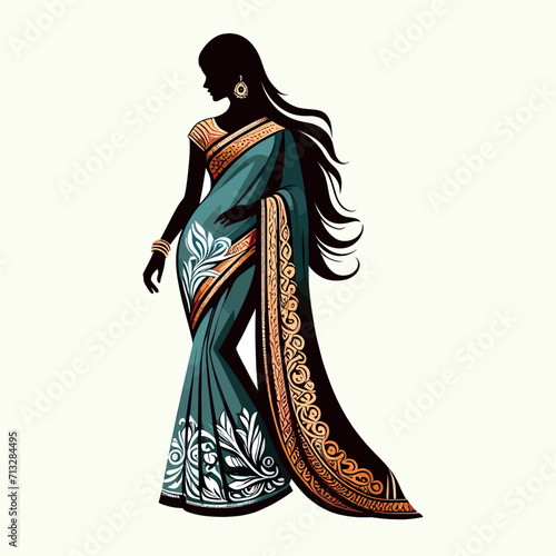 Vector saree with women's figure clothing logo design, Generative Ai