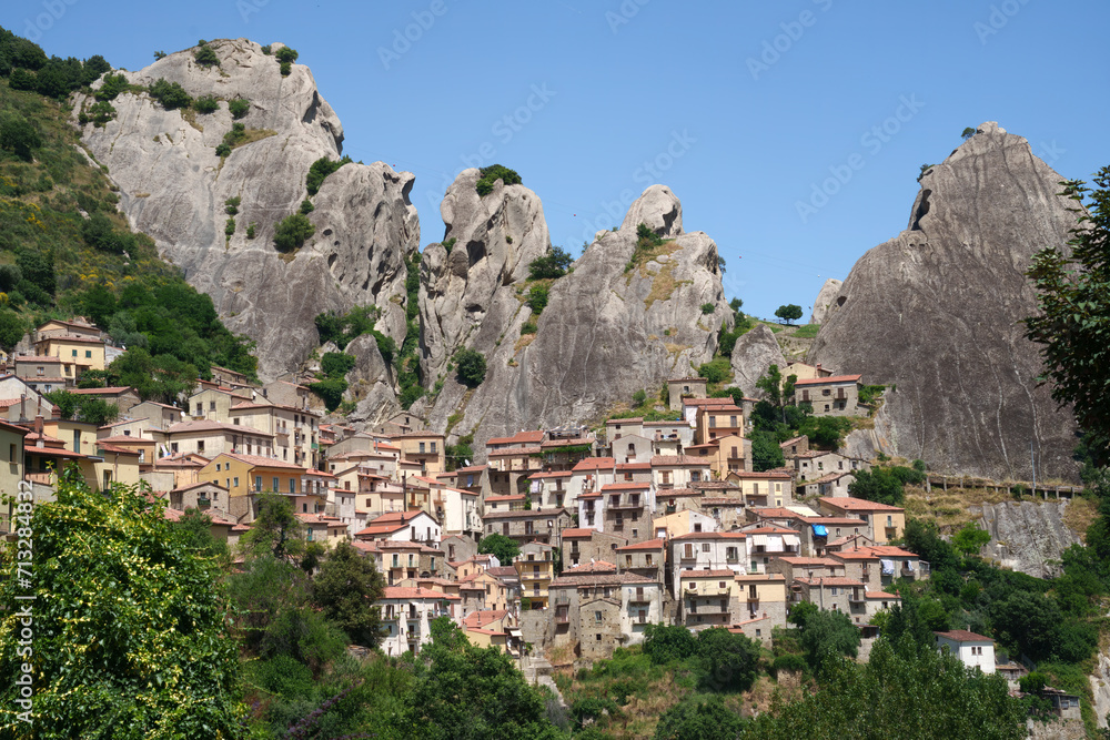 View of Castelmezzano, historic town in Basilicata, Italy