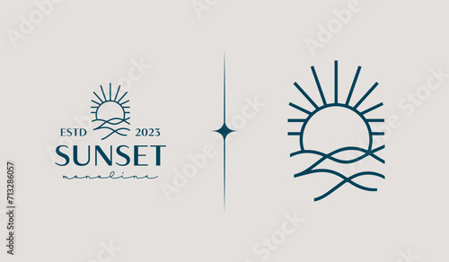 Sunset Wave Logo Template. Universal creative premium symbol. Vector illustration. Creative Minimal design template. Symbol for Corporate Business Identity