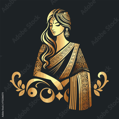 Vector saree with women's figure clothing logo design, Generative Ai