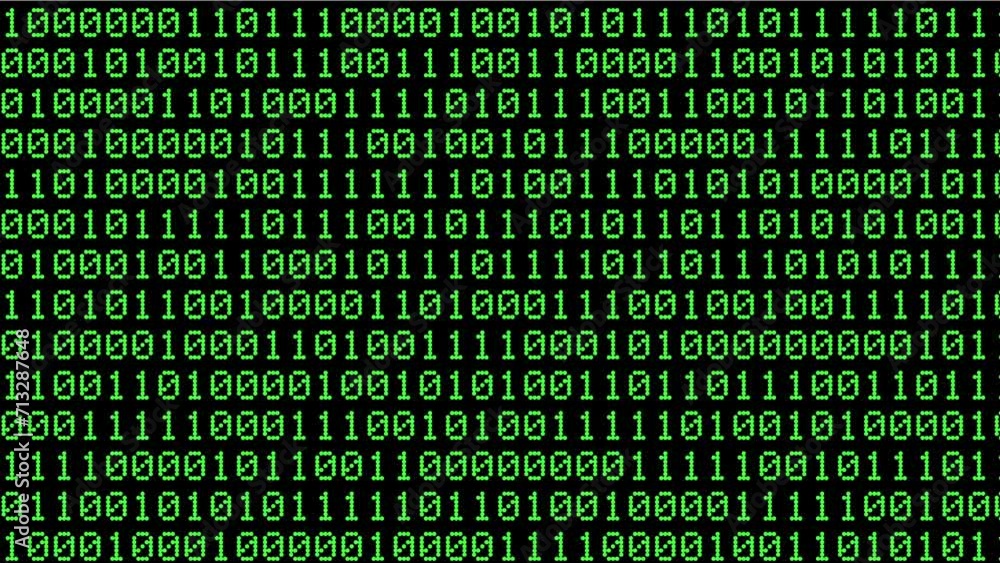 Animated bits bytes, zero and one data on a black computer screen Animated bits bytes, zero and one data on a black computer screen