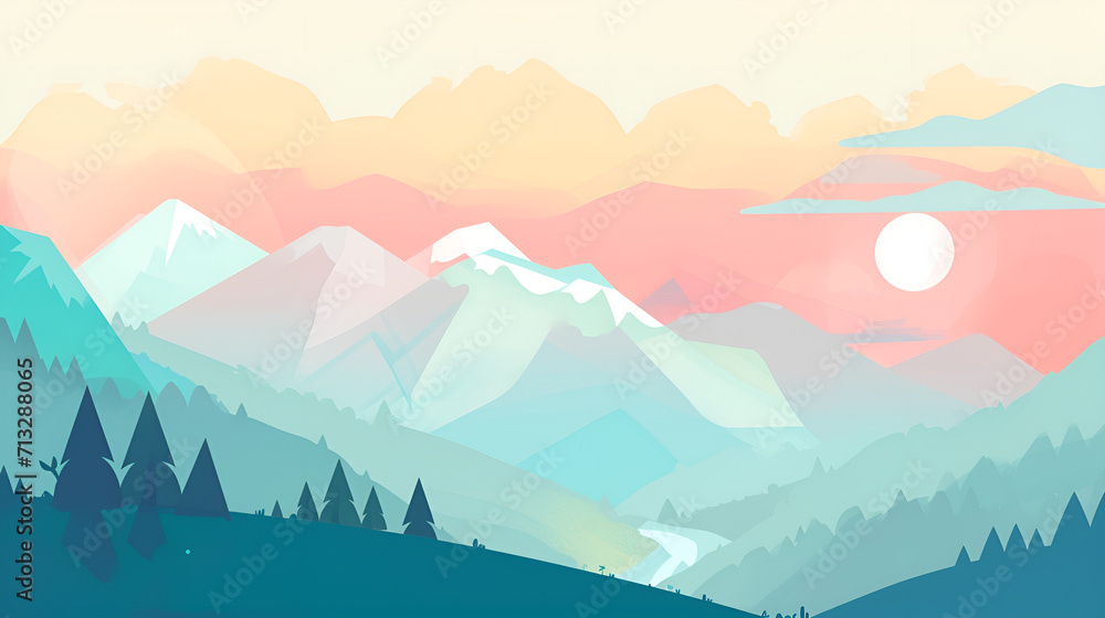 Obraz premium Serene Mountain Landscape Illustration