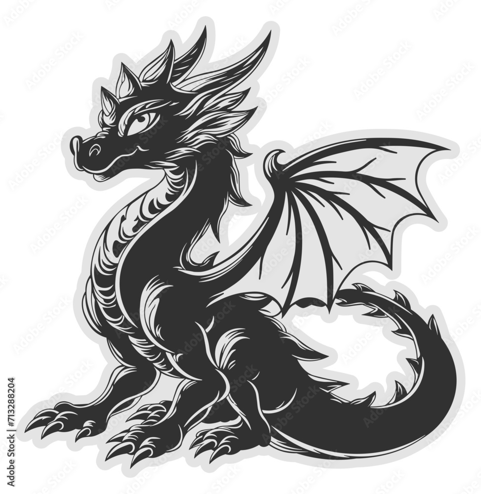 Naklejka premium black and white dragon vector without background
