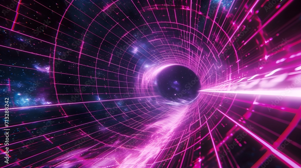 Neon colors vaporwave futuristic background. Step into a mesmerizing world of virtual, Vector cyberpunk illustration with purple grid floor. moon lite, sun lite,