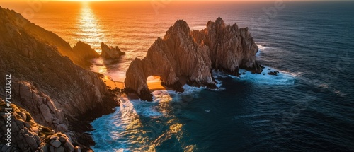 Sunset aerial photo reef of the Cabo San Lucas Arch California Sur