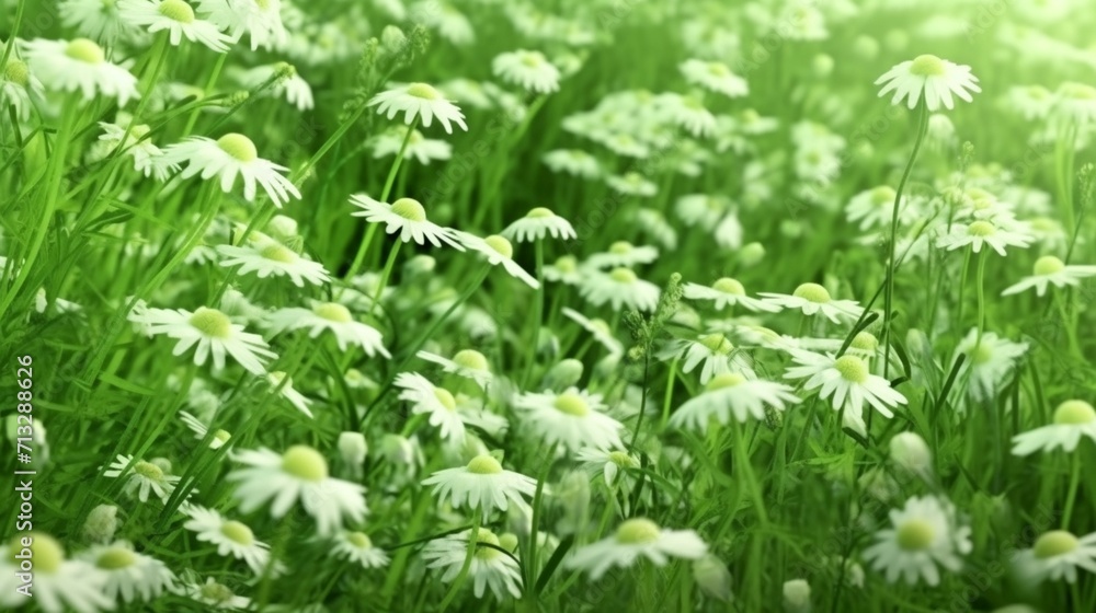Vector green nature background White chamomiles flower Ai Generative Vector green nature background White chamomiles flower Ai Generative