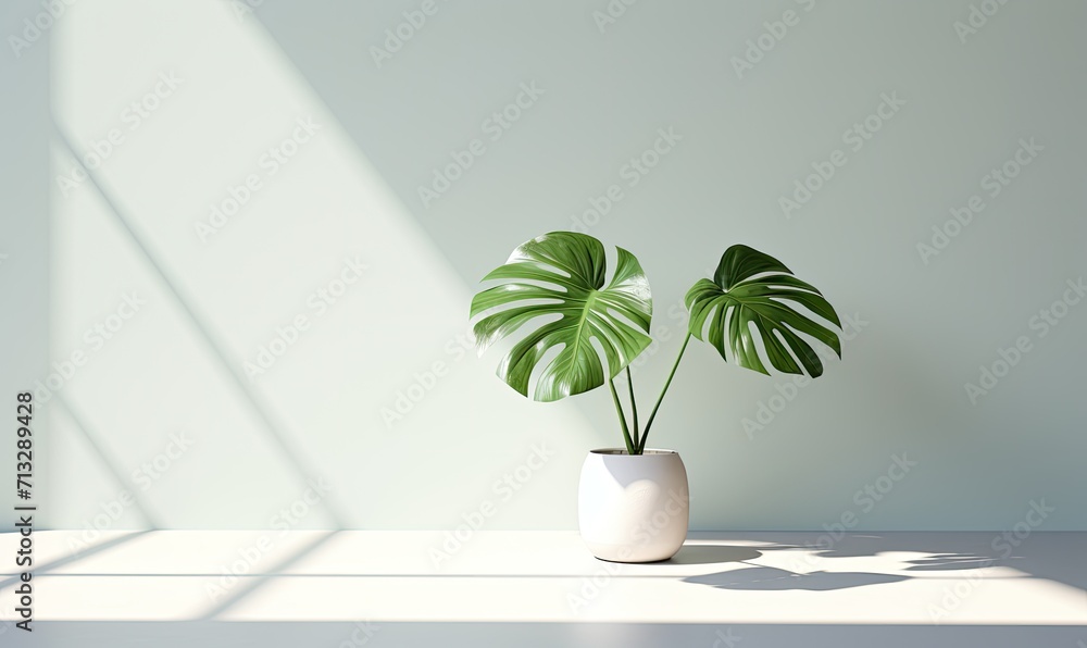 Simple wall interior adorned with a potted Monstera Andasonii Variegata gracefully placed on the wall's edge.