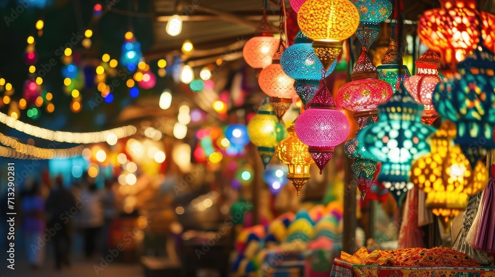 Festive Ramadan Banner- Vibrant Bazaar with Delicious Street Food and Colorful Decorations, Creating a Lively and Exciting Atmosphere