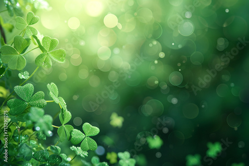 A green fabric background with subtle shamrock patterns  St. Patrick   s Day  blurred background  with copy space