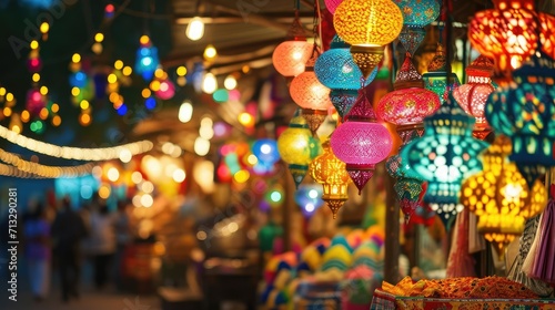 Festive Ramadan Banner- Vibrant Bazaar with Delicious Street Food and Colorful Decorations, Creating a Lively and Exciting Atmosphere