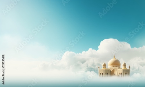 Mosque Above Clouds with Blue Sky for Islamic Celebrations