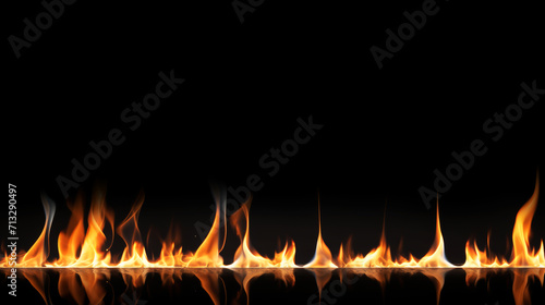Abstract flames of fire with burning smoke float up on black background for display products