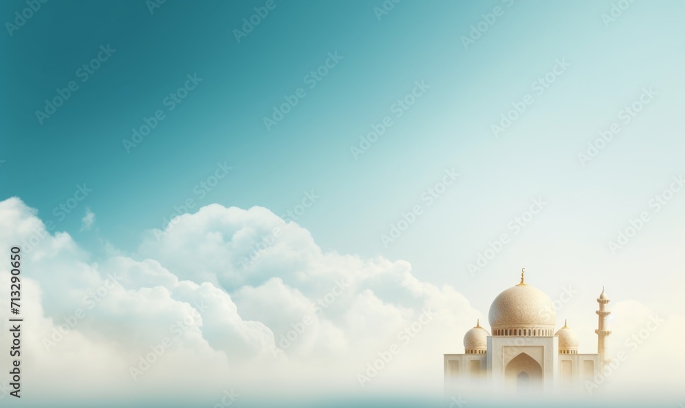 Fototapeta premium Mosque Above Clouds with Blue Sky for Islamic Celebrations
