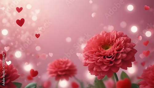 Valentines day background with red flowers and bokeh lights. Generative AI