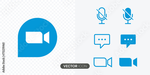 Video call icons set. Streaming icon set. Video call buttons set. Videoconferencing and meeting Collections buttons of online video chat app, Vector illustration