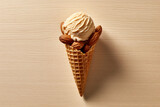 A scoop of delicious maple ice cream on a cone with nuts. (Generative AI)