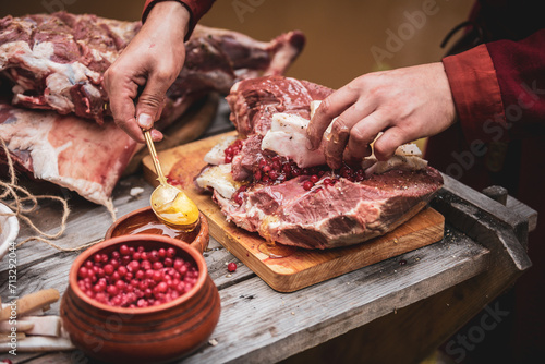 Process of preparing ox heart according to medieval recipe
