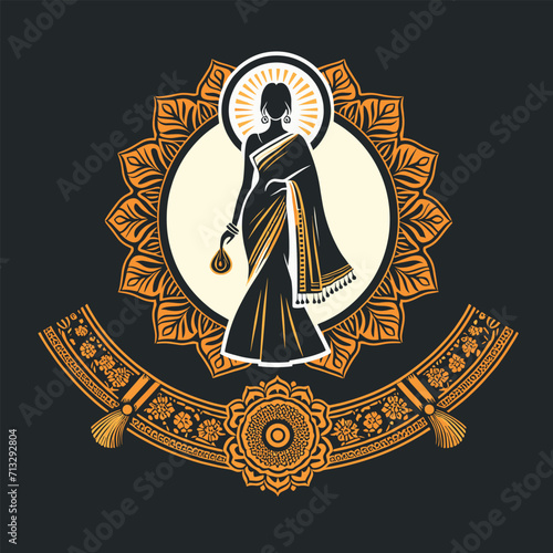 Vector saree with women's figure clothing logo design, Generative Ai