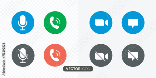 Video call icons set. Streaming icon set. Video call buttons set. Videoconferencing and meeting Collections buttons of online video chat app, Vector illustration