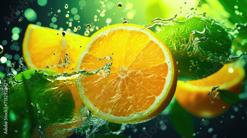 Citrus Explosion  Dynamic Water Splashes with Vibrant Citrus