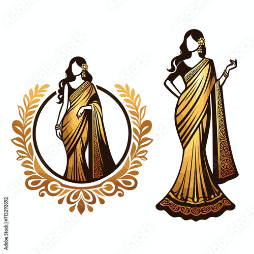 Vector saree with women's figure clothing logo design, Generative Ai