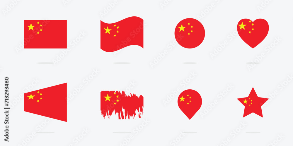 Flage of China. Set of flags. Vector flag set collection of China. Chinese flag set. - obrazy, fototapety, plakaty 