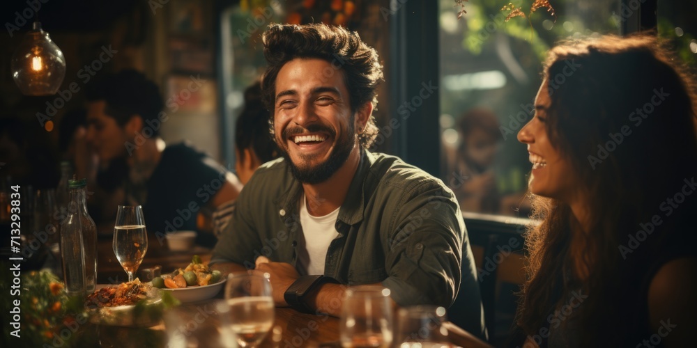 Joyful Man Sharing a Laugh in Restaurant