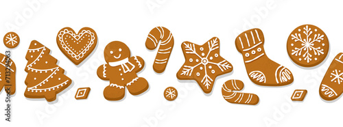 Gingerbread cookies seamless border vector