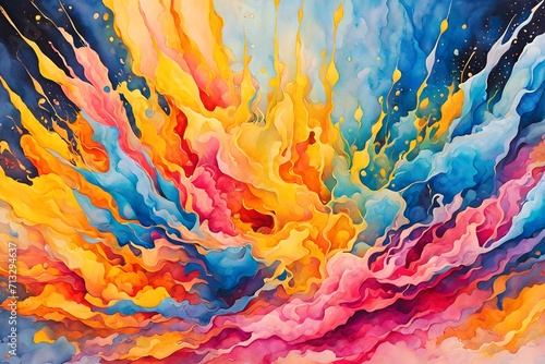 Masterpiece Bursting With Vibrant Vivid Chroma Colors, Gradients of Yellow, Blue and Pink (JPG 300Dpi 10800x7200)