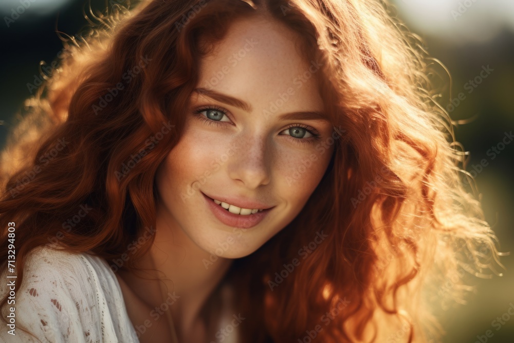 beautiful red-haired curly-haired girl, portrait of a young woman on a summer walk. beautiful red-haired curly-haired girl, portrait of a young woman on a summer walk.
