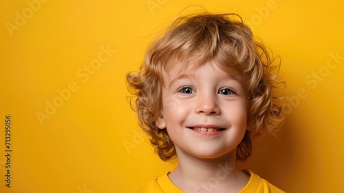 Portrait of a little boy with blond hair, with a smile on his face