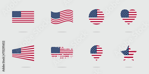 Flag of USA. Vector flag set of United States of America. American flag collection.