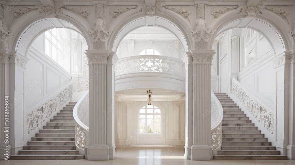 Grand White Building With Staircase and Chandelier
