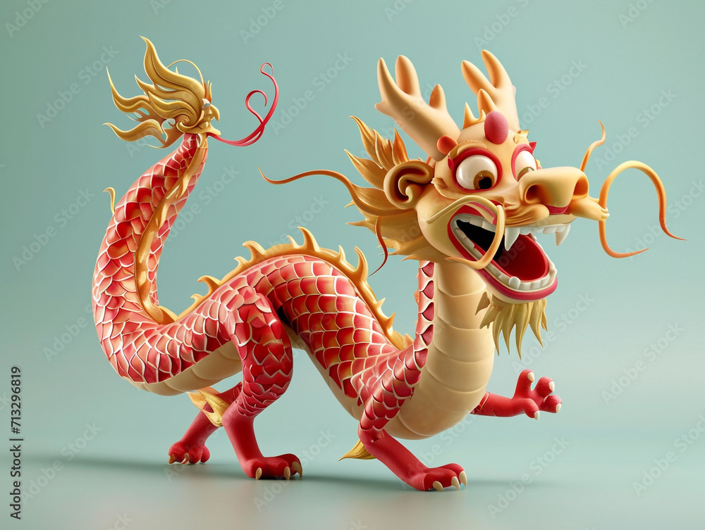 Chinese dragon is acting in 3D cartoon style. Suitable for children. Chinese dragon is acting in 3D cartoon style. Suitable for children.