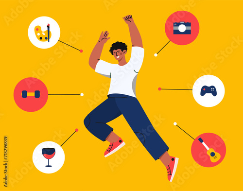Man with hobbies vector