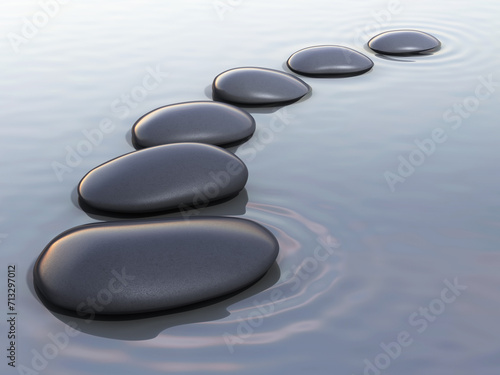 3d render zen stones on water close-up