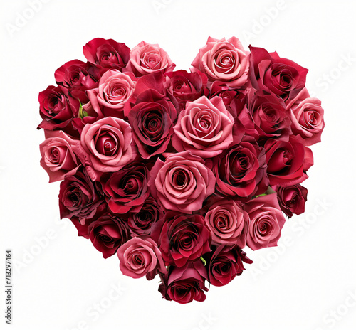 Red roses heart shape on white background