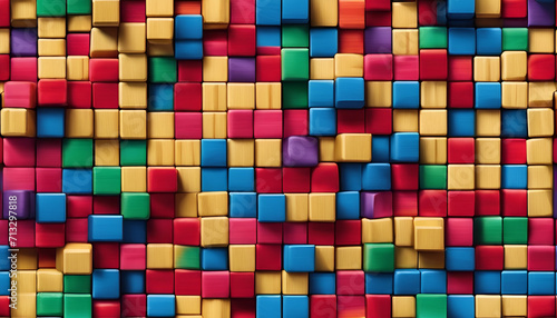 Colorful Smooth wooden blocks aligned in a straight satisfactory manner, smooth, realistic blocks, wood, playing blocks, cubes