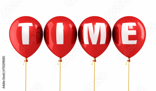Time Writing Red balloons render (isolated on white and clipping path)
