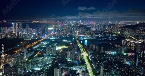 Wallpaper Mural Aerial forward shot of Shenzhen financial district skyline and streets at night Torontodigital.ca