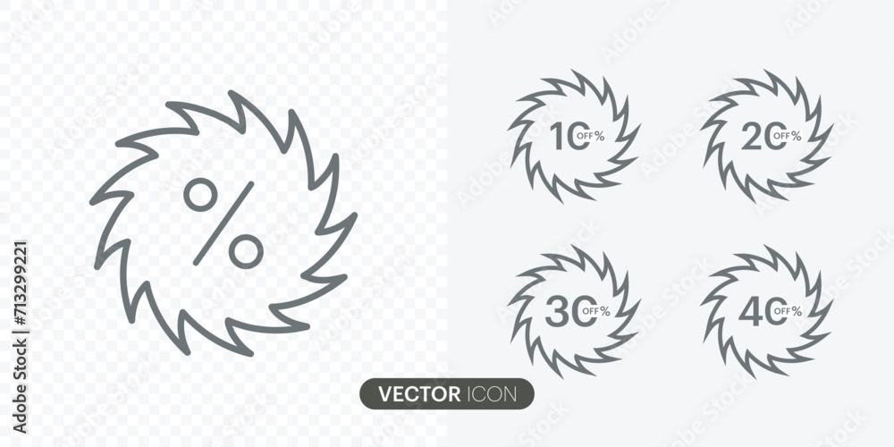 Fototapeta premium Discount offer numbers of percent sign icon. special offer, discount, isolated transparent . 10%, 20%, 30%,40%, tag badge, sticker, label vector icon in line style design for website,