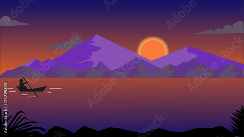 landscape with mountains  calm nature as well as river  sunset view as well as cloudy sky.
